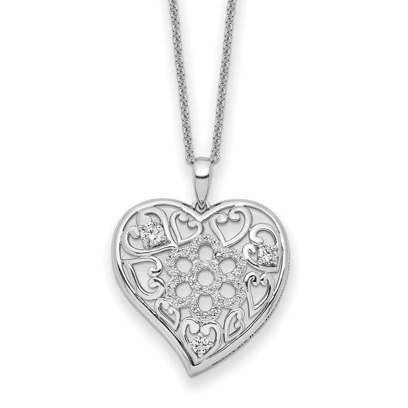 Sterlingsilber Sentimental Expressions Rhodiniert Zirkonia Antikisiert Sisterhood Blume Herz 18 Zoll Halskette