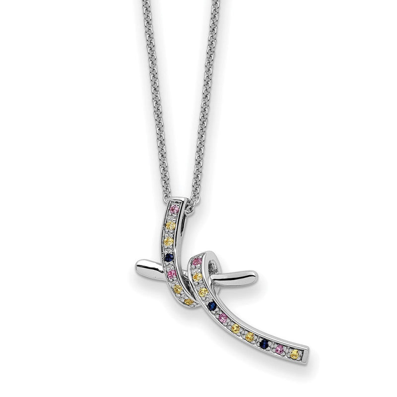 Sterlingsilber Sentimental Expressions Rhodiniert Zirkonia und Erzeugt Rosa Saphir Dancing mit Freude 18 Zoll Halskette