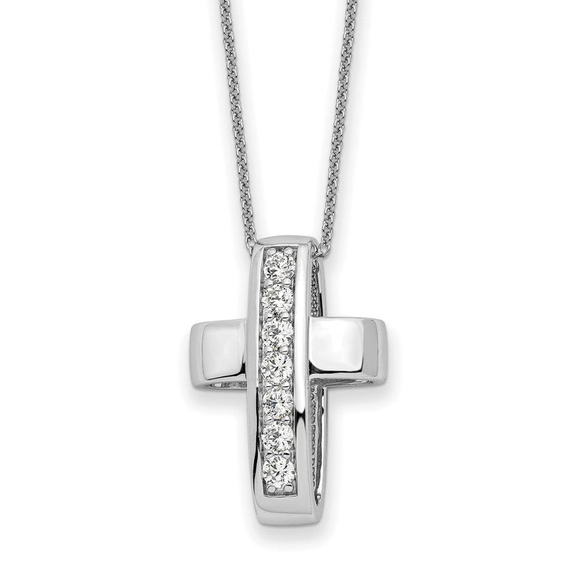 Sterlingsilber Sentimental Expressions Rhodiniert Zirkonia Good und Perfect Kreuz 22 Zoll Halskette
