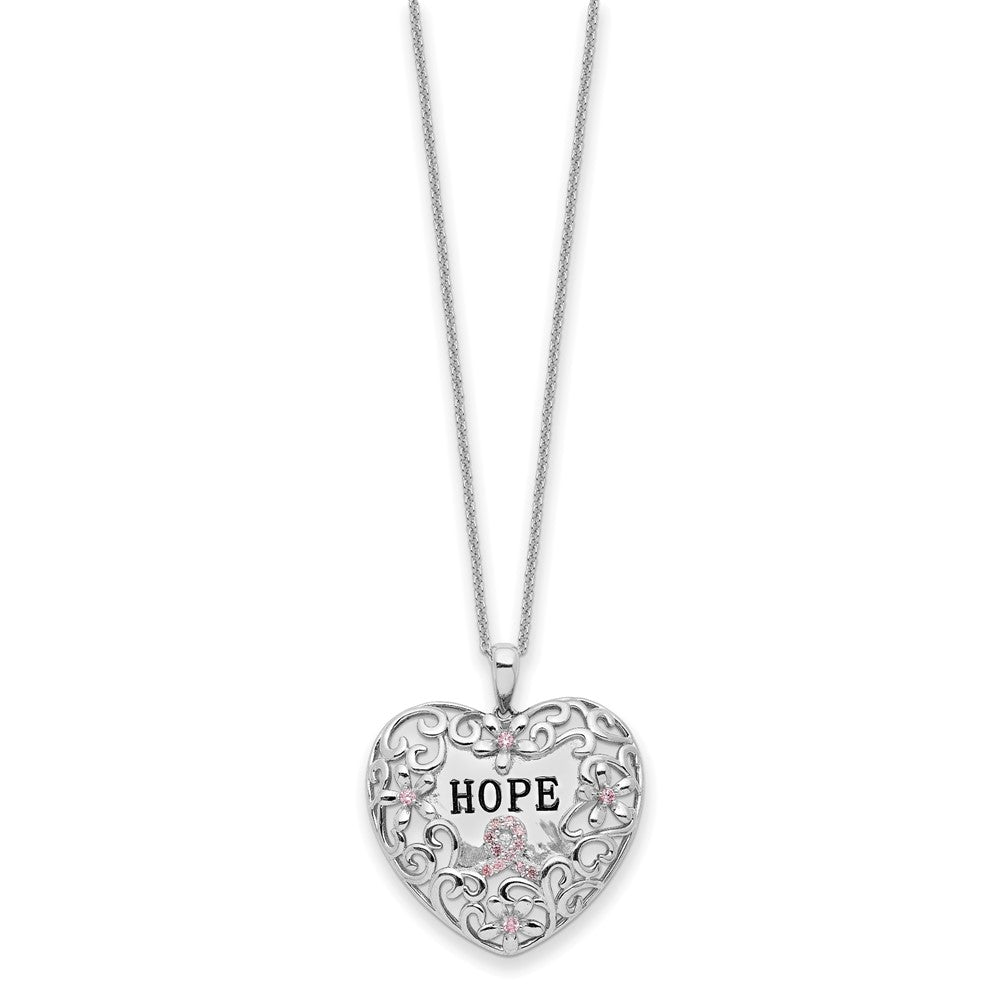 Sterlingsilber Sentimental Expressions Rhodiniert Rosa Zirkonia Breast Cancer Herz 18 Zoll Halskette