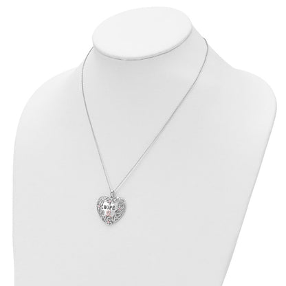 Sterlingsilber Sentimental Expressions Rhodiniert Rosa Zirkonia Breast Cancer Herz 18 Zoll Halskette
