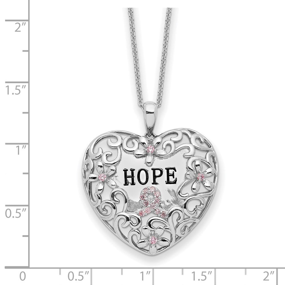 Sterlingsilber Sentimental Expressions Rhodiniert Rosa Zirkonia Breast Cancer Herz 18 Zoll Halskette