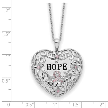 Sterlingsilber Sentimental Expressions Rhodiniert Rosa Zirkonia Breast Cancer Herz 18 Zoll Halskette