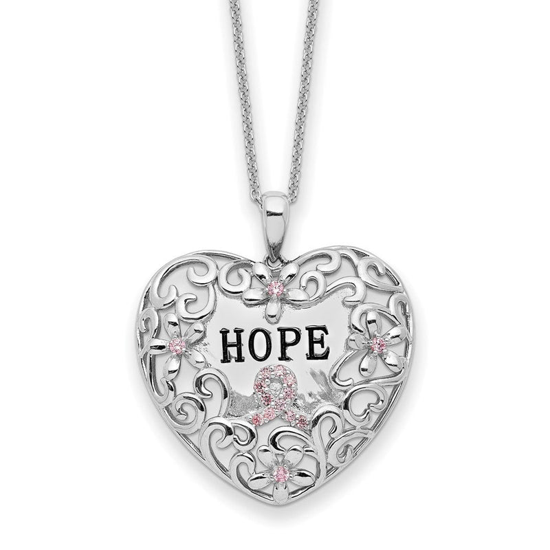 Sterlingsilber Sentimental Expressions Rhodiniert Rosa Zirkonia Breast Cancer Herz 18 Zoll Halskette
