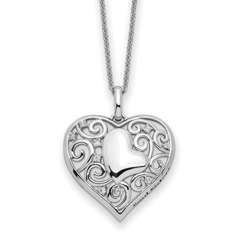 Sterlingsilber Sentimental Expressions Rhodiniert Zirkonia Antikisiert Seele Schwester Herz 18 Zoll Halskette