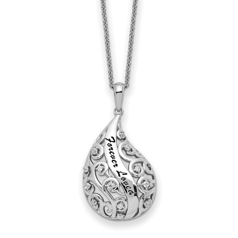 Sterlingsilber Sentimental Expressions Rhodiniert Antikisiert Zirkonia für Immer Loved Missed 18 Zoll Halskette