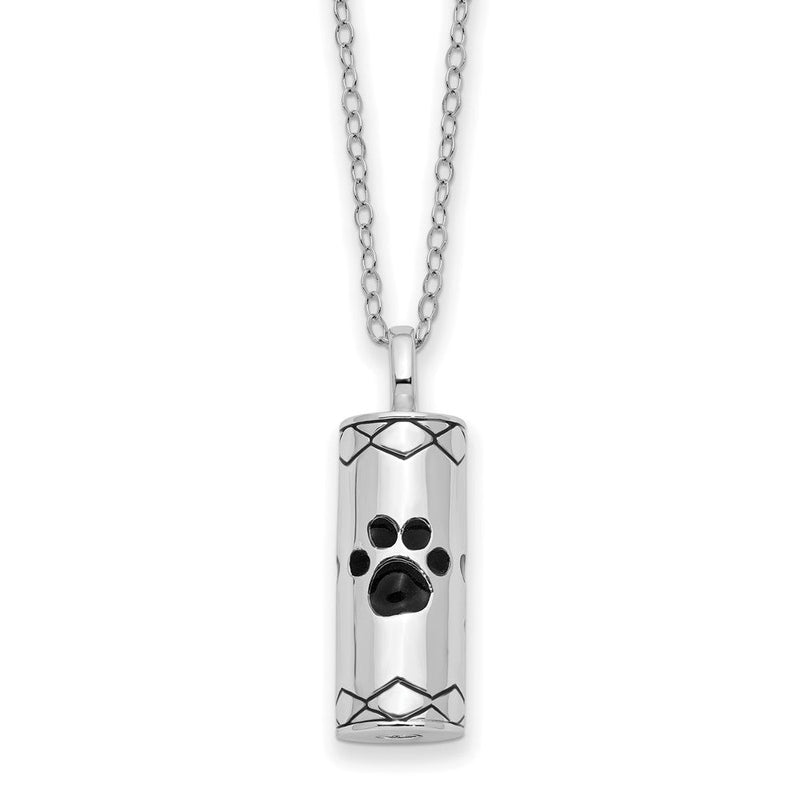 Sterlingsilber Sentimental Expressions Rhodiniert Antikisiert Cylinder mit Paws Ash Halter 18 Zoll Halskette