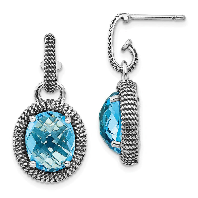 14K/silver Bicolor Sterlingsilber mit 14K Antikisiert Blautopas Stecker Ohrhänger