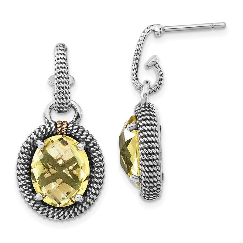 14K/silver Bicolor Sterlingsilber mit 14K Akzente Poliert & Antikisiert Oval Zitrone Quarz Stecker Ohrhänger