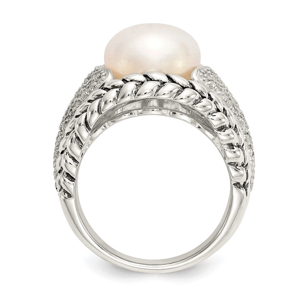 Sterlingsilber Shey Couture Antikisiert Süßwasser Zuchtperle und Diamant Ring