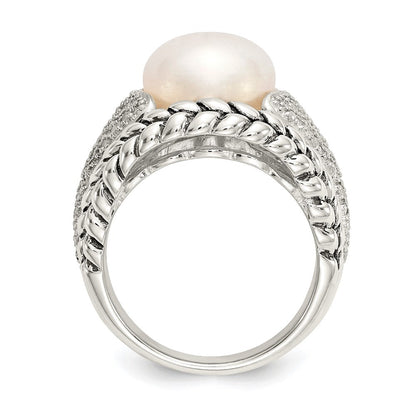 Sterlingsilber Shey Couture Antikisiert Süßwasser Zuchtperle und Diamant Ring