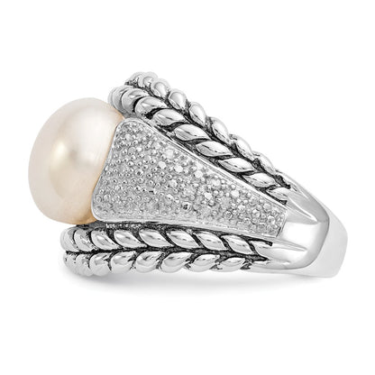 Sterlingsilber Shey Couture Antikisiert Süßwasser Zuchtperle und Diamant Ring