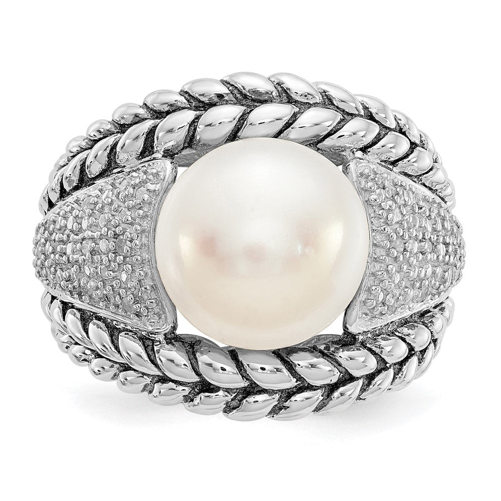 Sterlingsilber Shey Couture Antikisiert Süßwasser Zuchtperle und Diamant Ring