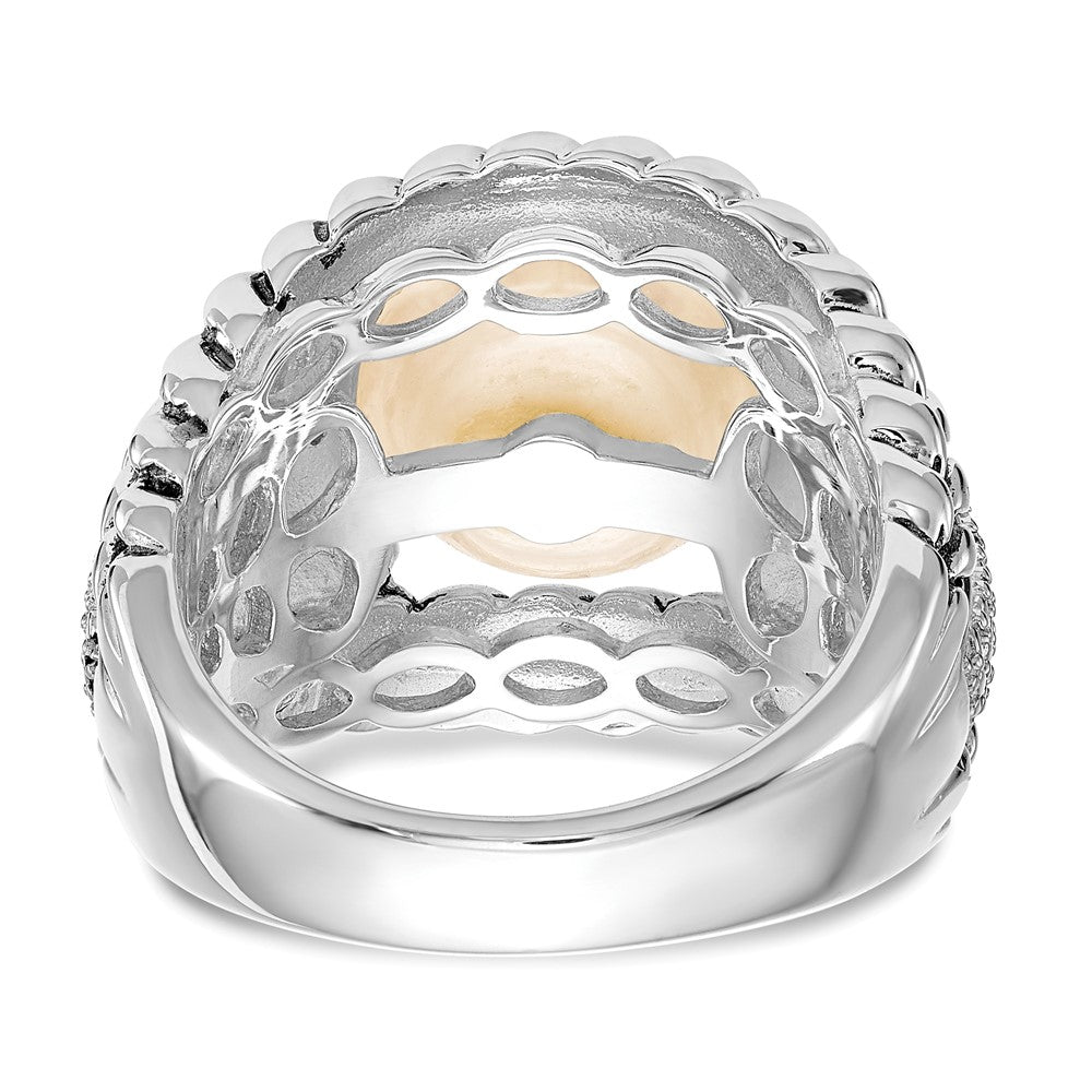 Sterlingsilber Shey Couture Antikisiert Süßwasser Zuchtperle und Diamant Ring
