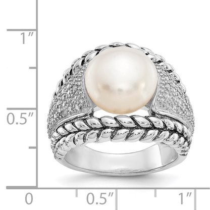 Sterlingsilber Shey Couture Antikisiert Süßwasser Zuchtperle und Diamant Ring