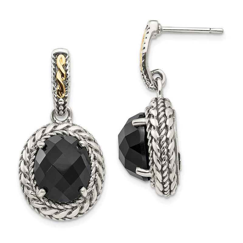 14K/silver Bicolor Shey Couture Sterlingsilber mit 14K Akzente Antikisiert Schachbrett-cut Schwarz Onyx Stecker Ohrhänger