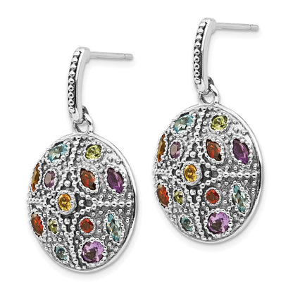 Shey Couture Ohrhänger aus Sterlingsilber mit 14K-Akzent, antikisiert, mit Amethyst, Citrin, Blautopas, Peridot und Granat, mehrfarbige Edelstein-Ohrstecker mit Anhänger