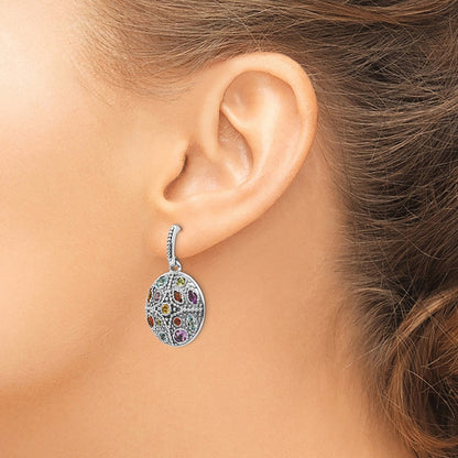 Shey Couture Ohrhänger aus Sterlingsilber mit 14K-Akzent, antikisiert, mit Amethyst, Citrin, Blautopas, Peridot und Granat, mehrfarbige Edelstein-Ohrstecker mit Anhänger