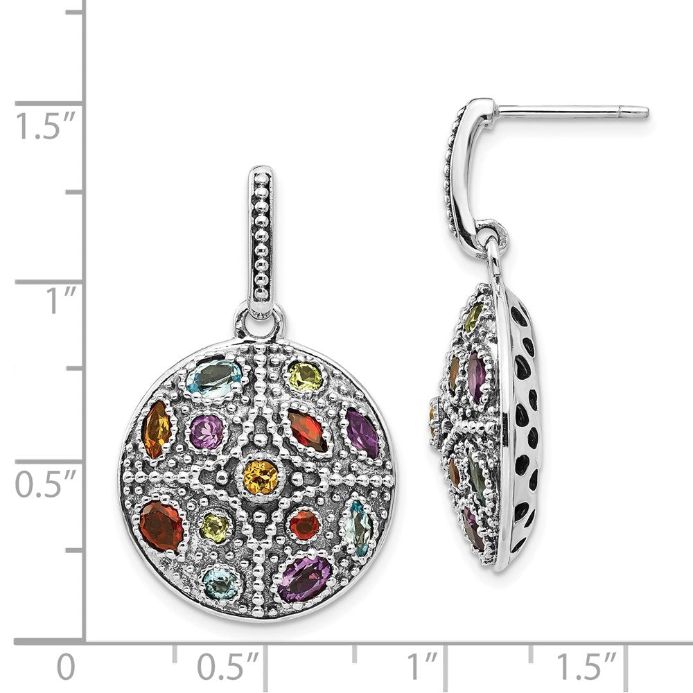 Shey Couture Ohrhänger aus Sterlingsilber mit 14K-Akzent, antikisiert, mit Amethyst, Citrin, Blautopas, Peridot und Granat, mehrfarbige Edelstein-Ohrstecker mit Anhänger