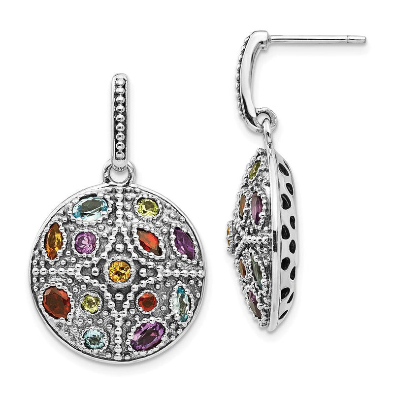 Shey Couture Ohrhänger aus Sterlingsilber mit 14K-Akzent, antikisiert, mit Amethyst, Citrin, Blautopas, Peridot und Granat, mehrfarbige Edelstein-Ohrstecker mit Anhänger
