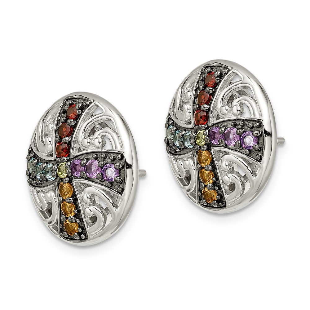 Ohrstecker aus Sterlingsilber mit schwarzer Rhodinierung und mehreren Edelsteinen