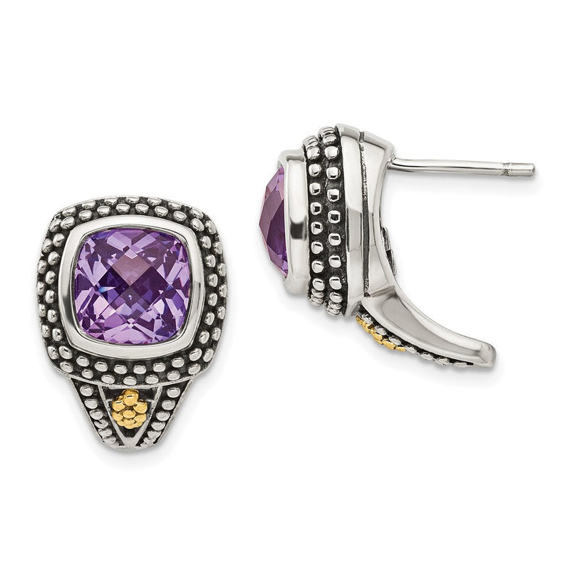 14K/silver Bicolor Sterlingsilber mit 14K Antikisiert Amethyst Ohrstecker