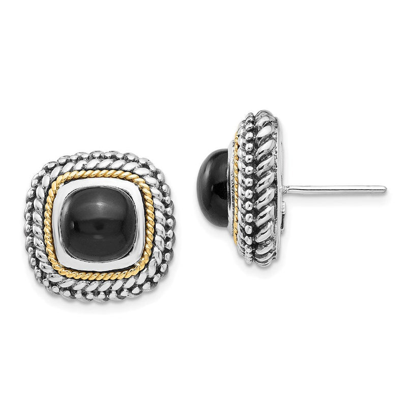 14K/silver Bicolor Shey Couture Sterlingsilber mit 14K Akzente Antikisiert Cabochon Schwarz Onyx Ohrstecker