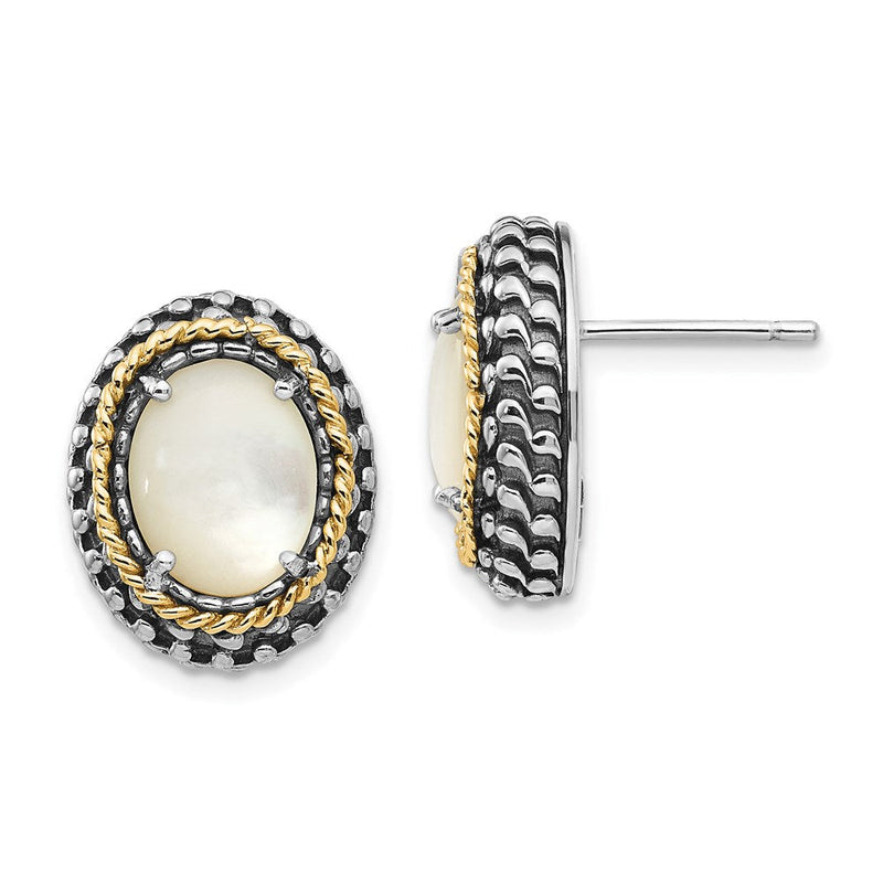 14K/silver Bicolor Shey Couture Sterlingsilber mit 14K Akzente Antikisiert Perlmutt Ohrstecker