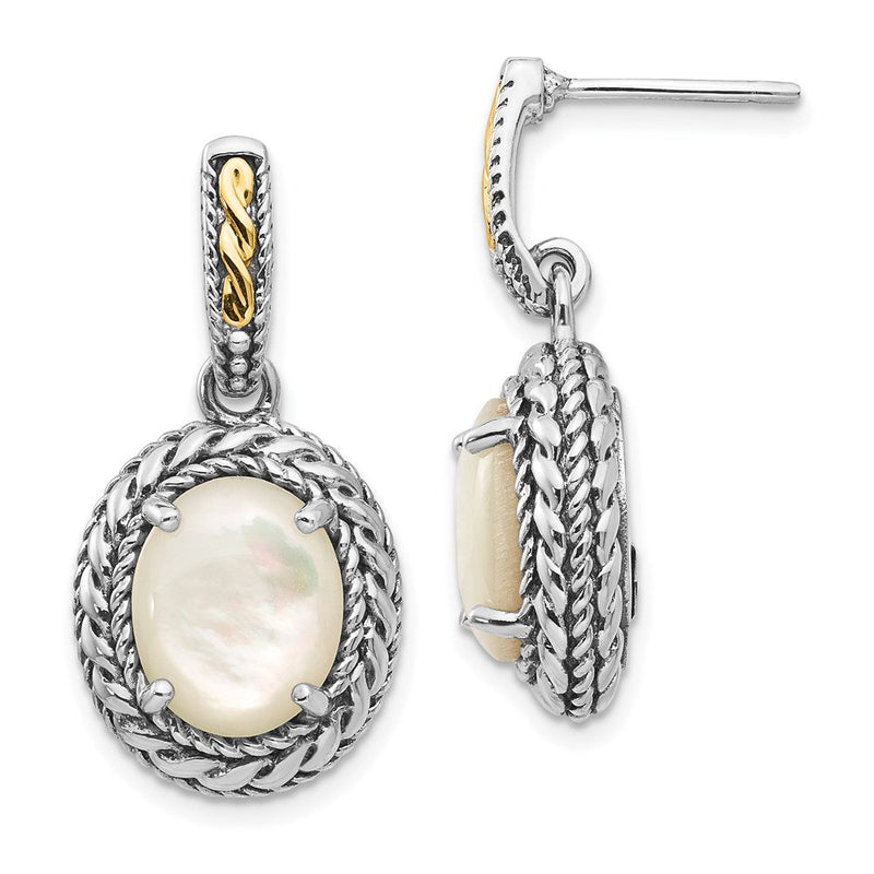 14K/silver Bicolor Shey Couture Sterlingsilber mit 14K Akzente Antikisiert Perlmutt Stecker Ohrhänger