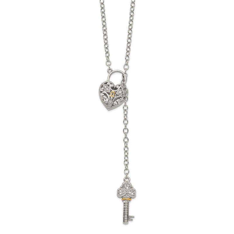 14K/silver Bicolor Shey Couture Sterlingsilber Rhodiniert mit 14K Akzente 18 Zoll Diamant Herz Schloss und Key Halskette