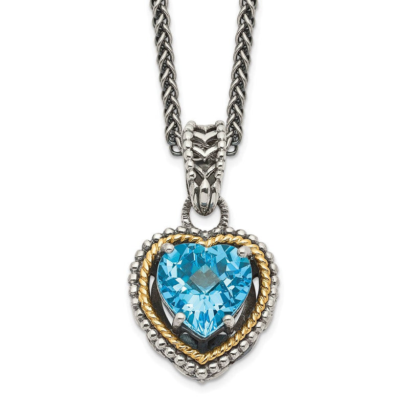 14K/silver Bicolor Shey Couture Sterlingsilber mit 14K Akzente Antikisiert Blautopas Herz 18 Zoll Halskette