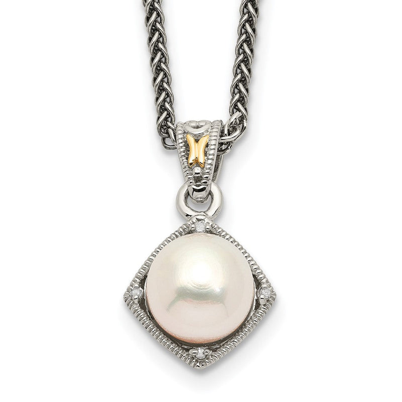 14K/silver Bicolor Shey Couture Sterlingsilber mit 14K Akzente 18 Zoll Süßwasser Zuchtperle und Diamant Halskette