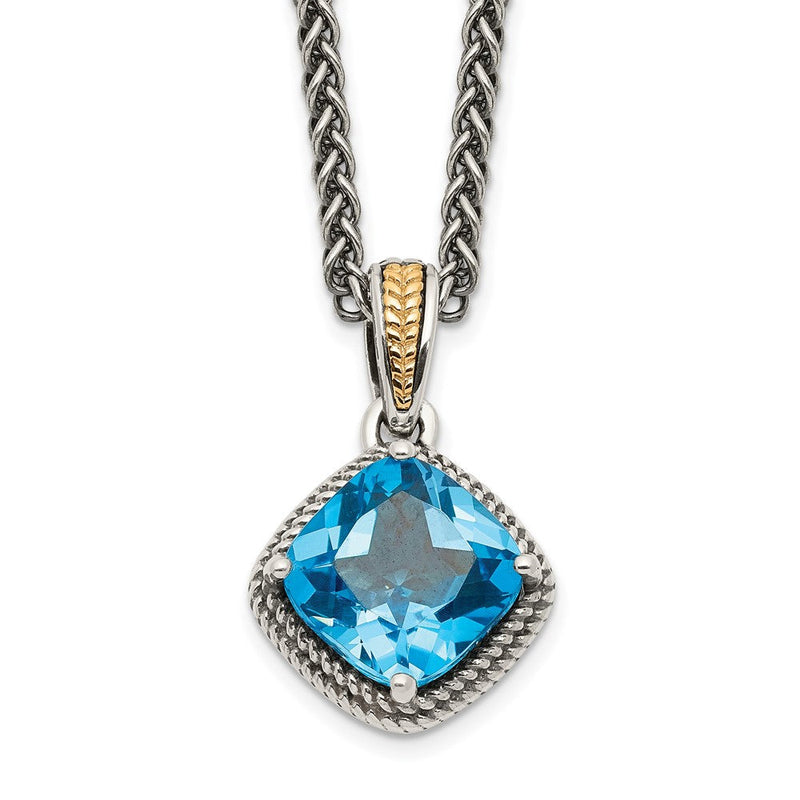 14K/silver Bicolor Shey Couture Sterlingsilber mit 14K Akzente 18 Zoll Antikisiert Kissen Blautopas Halskette