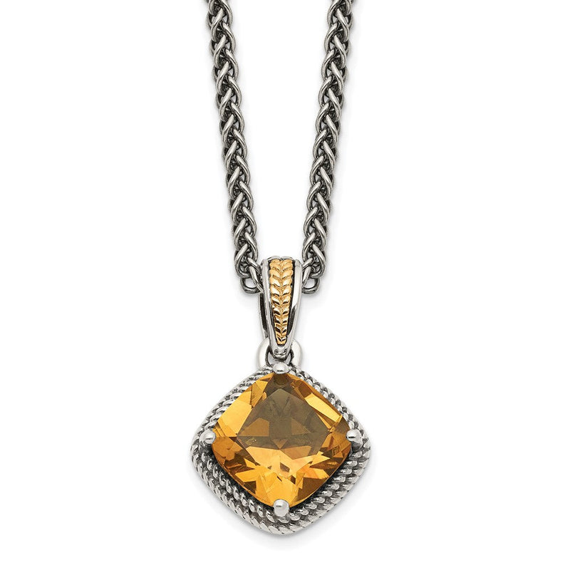 14K/silver Bicolor Shey Couture Sterlingsilber mit 14K Akzente 18 Zoll Antikisiert Kissen Citrin Halskette