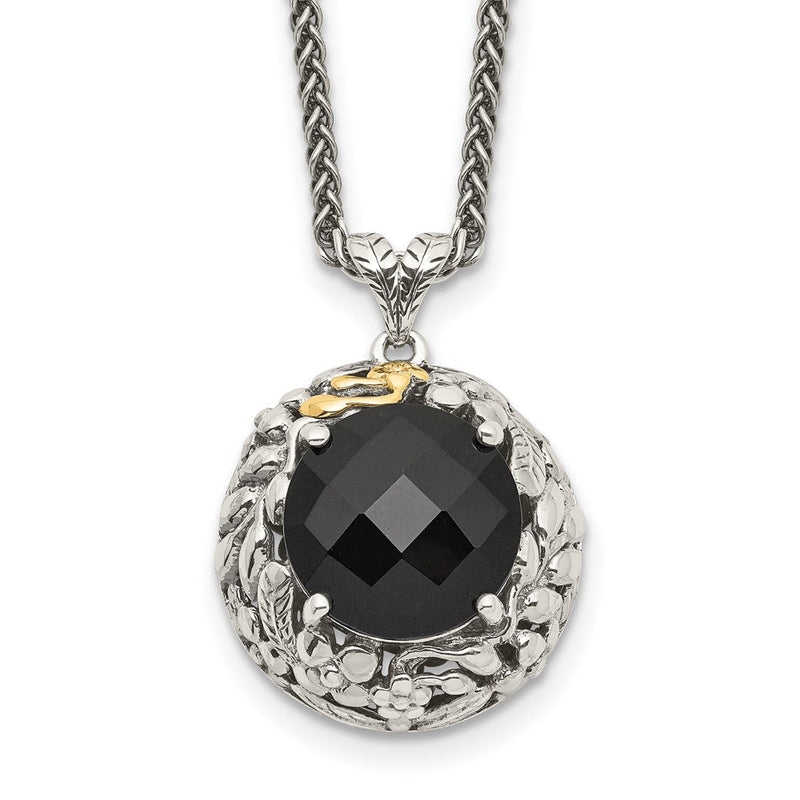 14K/silver Bicolor Shey Couture Sterlingsilber mit 14K Akzente 18 Zoll Antikisiert Schachbrett-cut Schwarz Onyx Halskette