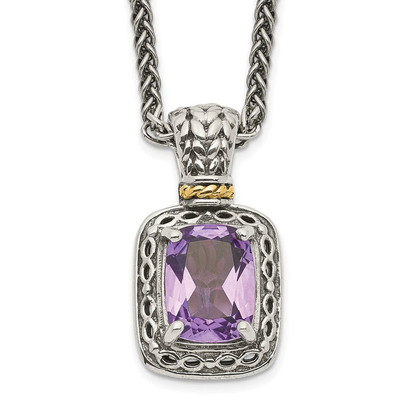 14K/silver Bicolor Shey Couture Sterlingsilber mit 14K Akzente 18 Zoll Antikisiert Kissen Amethyst Halskette