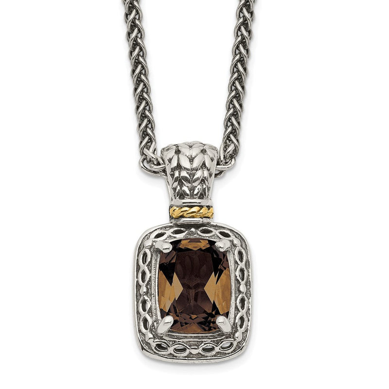 14K/silver Bicolor Shey Couture Sterlingsilber mit 14K Akzente 18 Zoll Antikisiert Kissen Schachbrett Rauch Quarz Halskette