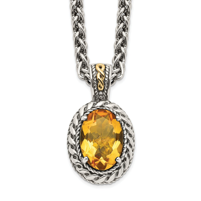 14K/silver Bicolor Shey Couture Sterlingsilber mit 14K Akzente 18 Zoll Antikisiert Oval Citrin Halskette