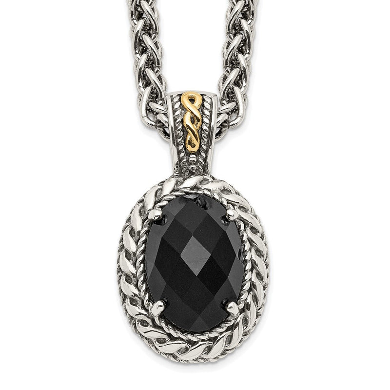 14K/silver Bicolor Shey Couture Sterlingsilber mit 14K Akzente 18 Zoll Antikisiert Schachbrett-cut Schwarz Onyx Halskette