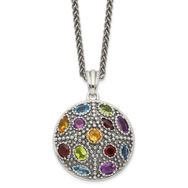 14K/silver Bicolor Shey Couture Sterlingsilber mit 14K Akzente 18 Zoll Antikisiert.43amethyst/.19citrine/.32 Blautopas /.32peridot/.35garnet Halskette