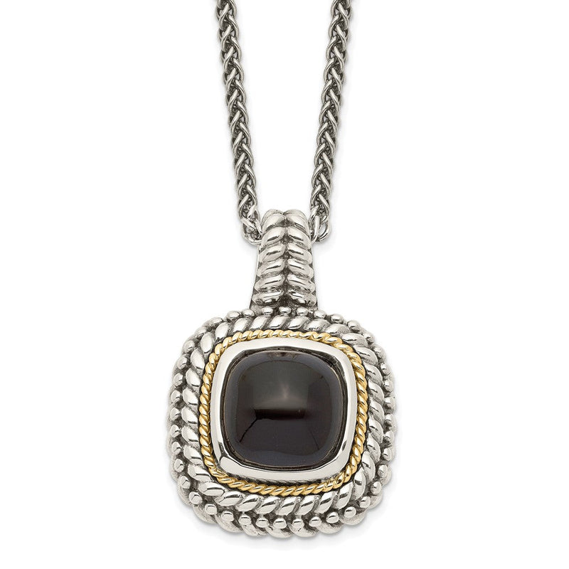 14K/silver Bicolor Shey Couture Sterlingsilber mit 14K Akzente 18 Zoll Antikisiert Cabochon Schwarz Onyx Halskette