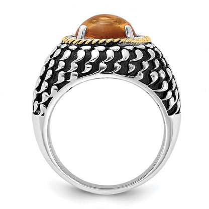 14K/silver Bicolor Sterlingsilber 14K Akzente Poliert & Antikisiert Citrin Ring (size 7 Nur)
