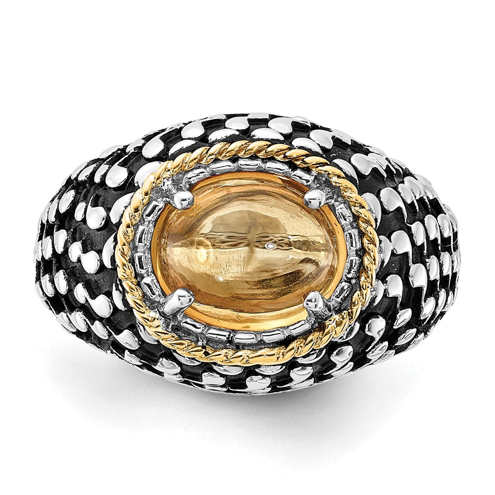 14K/silver Bicolor Sterlingsilber 14K Akzente Poliert & Antikisiert Citrin Ring (size 7 Nur)