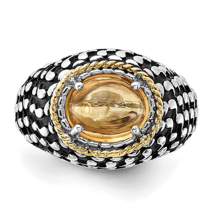 14K/silver Bicolor Sterlingsilber 14K Akzente Poliert & Antikisiert Citrin Ring (size 7 Nur)