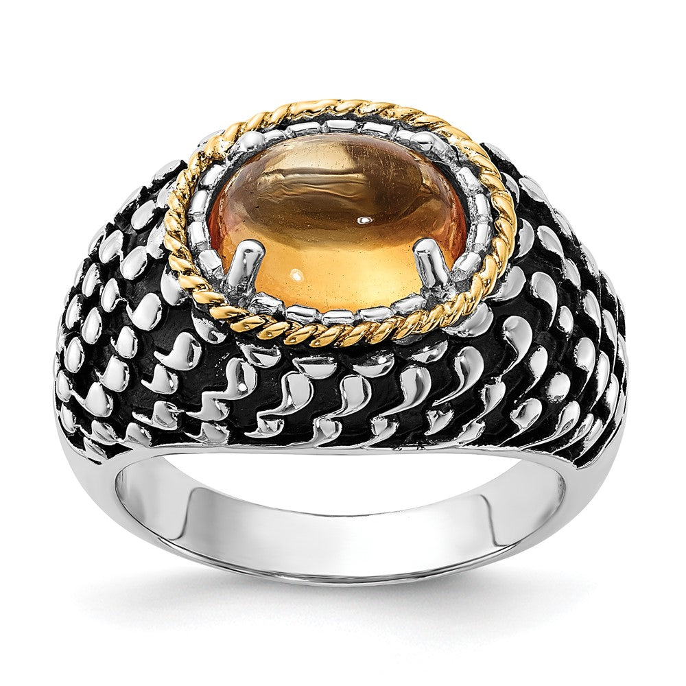 14K/silver Bicolor Sterlingsilber 14K Akzente Poliert & Antikisiert Citrin Ring (size 7 Nur)