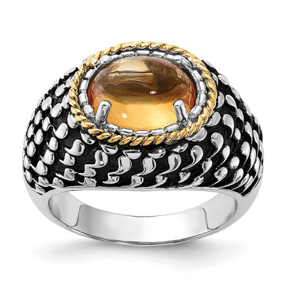 14K/silver Bicolor Sterlingsilber 14K Akzente Poliert & Antikisiert Citrin Ring (size 7 Nur)