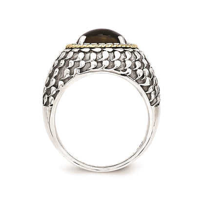 14K/silver Bicolor Sterlingsilber 14K Antikisiert Rauch Quarz Ring (size 7 Nur)