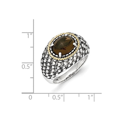 14K/silver Bicolor Sterlingsilber 14K Antikisiert Rauch Quarz Ring (size 7 Nur)