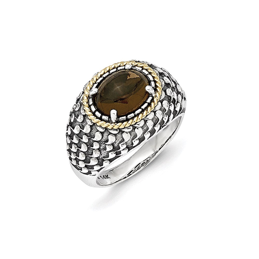 14K/silver Bicolor Sterlingsilber 14K Antikisiert Rauch Quarz Ring (size 7 Nur)