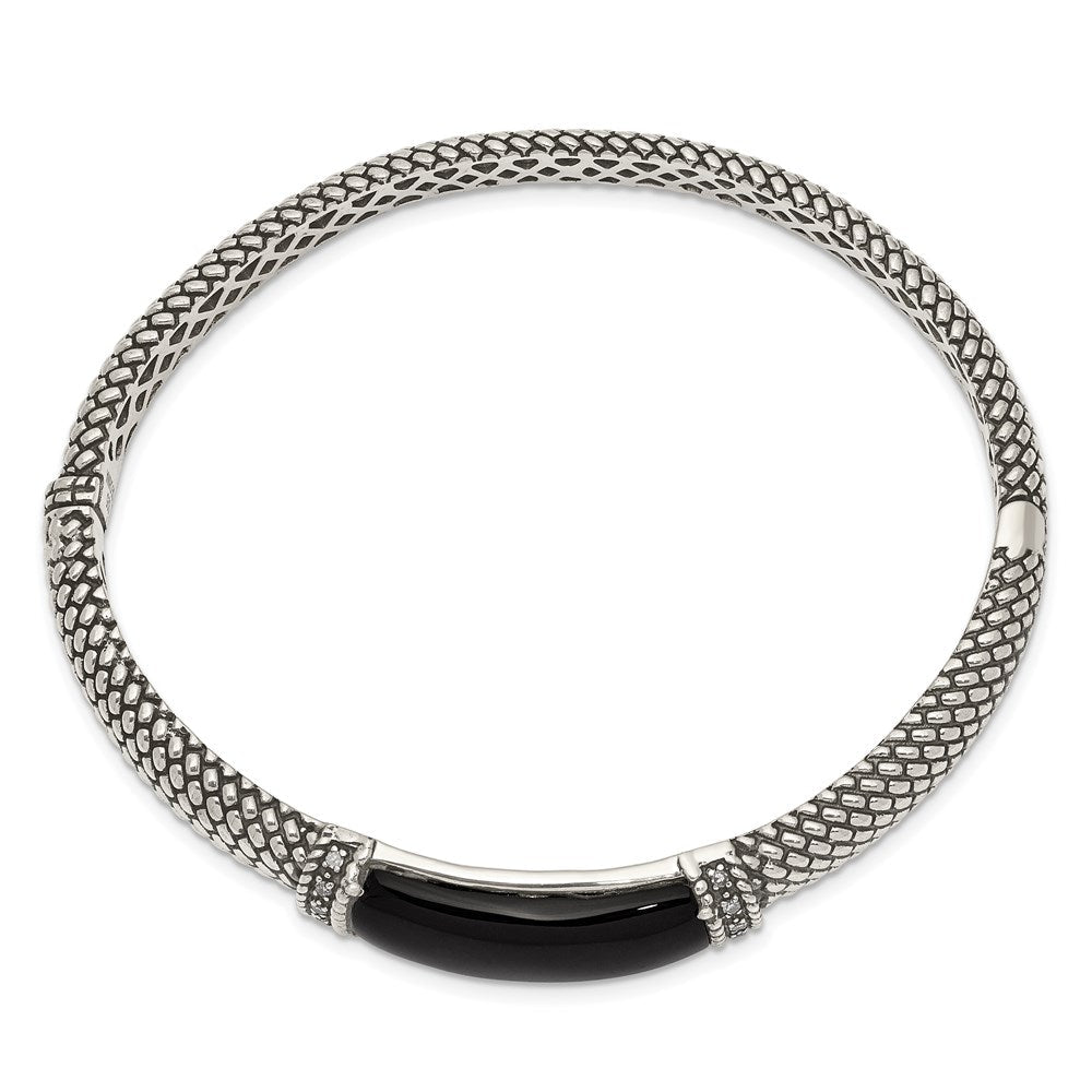 Sterlingsilber Shey Couture Antikisiert Schwarz Onyx und Diamant Klappbar Armreif Armband